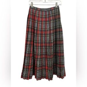 Vintage Herman Geist Wool USA Union Made Pleated Plaid Academia Midi Skirt
